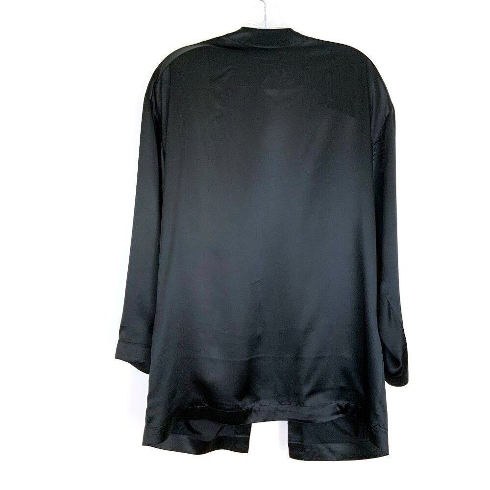 Black Satin Silk Open-Front Jacket Kimono-Style Robe Sz M - Picture 9 of 16